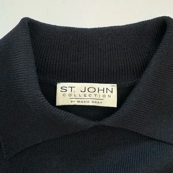 St. John Collection Collared Crest Pullover Sweater Black/Red Santana Knit M - Picture 10 of 14